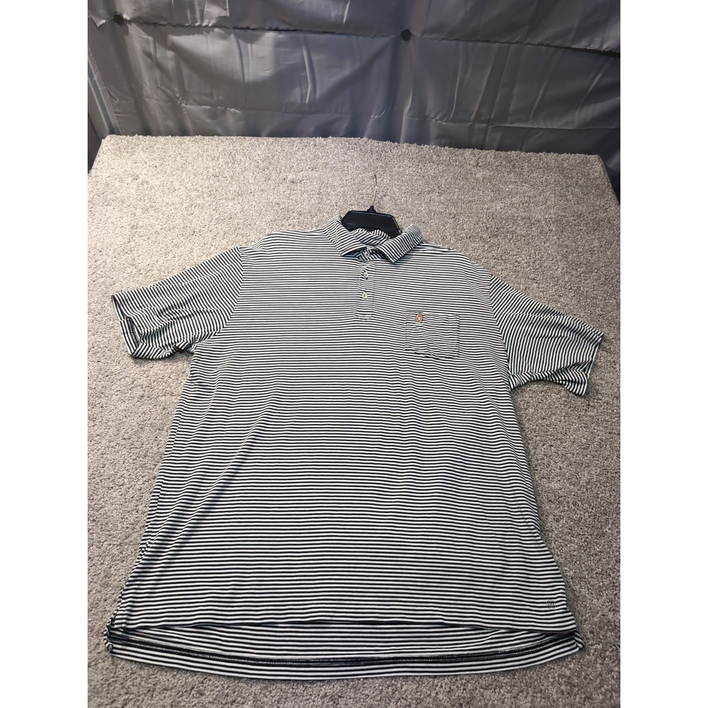 Peter Millar Striped black‎ White Club Polo Shirt With Pocket Size XL